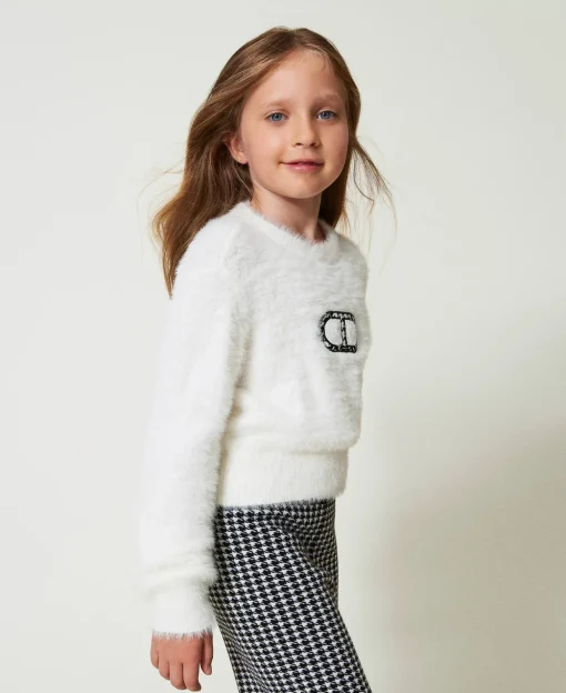 Pullover In Pelzoptik Mit „Oval T“-Logo