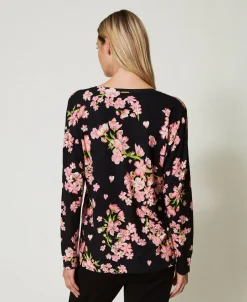 Pullover Mit Blumenprint Und Spitze