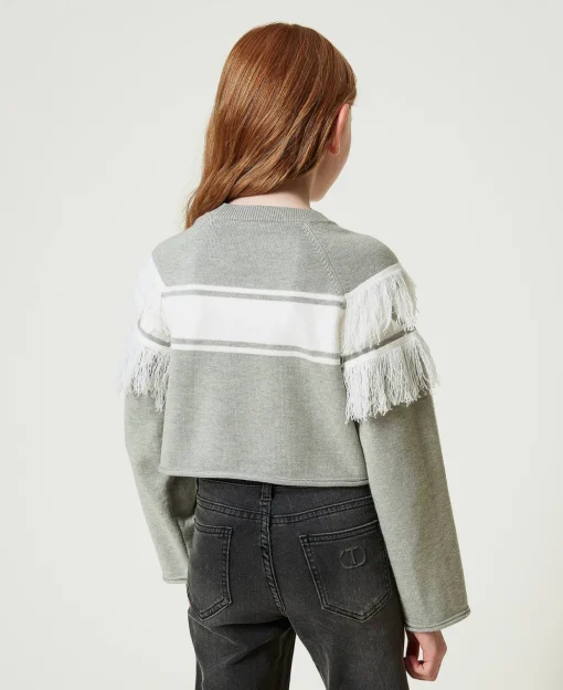 Pullover Mit Oval T Aus Jacquard Und Fransen