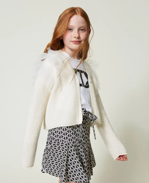 Regular-Fit-Cardigan Mit Tüllvolants