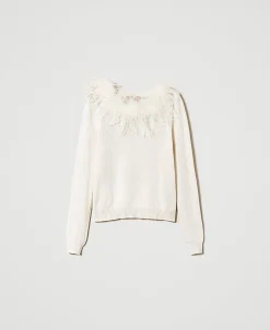 Regular-Fit-Pullover Aus Wollmischung Mit Federn