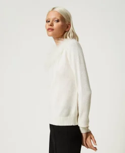 Regular-Fit-Pullover Aus Wollmischung Mit Federn