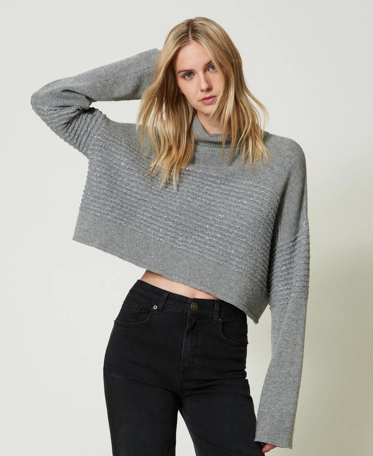 Rollkragenpullover Aus Wollmischung Mit Pailletten