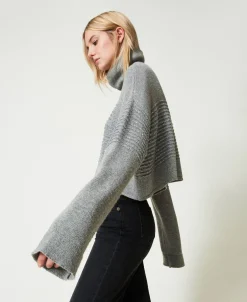 Rollkragenpullover Aus Wollmischung Mit Pailletten