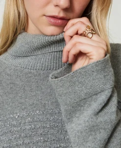 Rollkragenpullover Aus Wollmischung Mit Pailletten