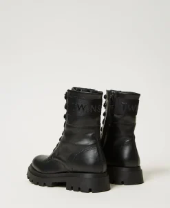 Schnürstiefelette Aus Leder Mit Logo