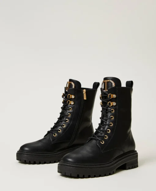 Schnürstiefelette Mit „Oval T“ Aus Strass