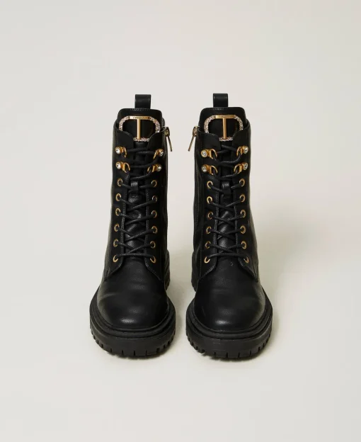 Schnürstiefelette Mit „Oval T“ Aus Strass