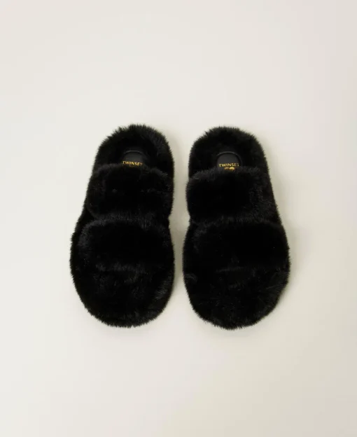 Slide-Pantolette Aus Pelzimitat