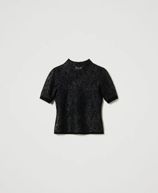 Stehkragenpullover Aus Jacquard In Spitzenoptik