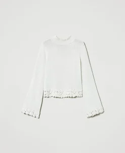 Stehkragenpullover Aus Wollmischung Mit Stickerei