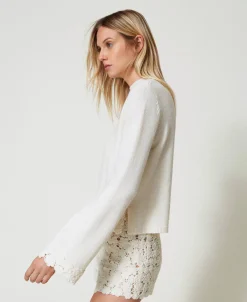 Stehkragenpullover Aus Wollmischung Mit Stickerei