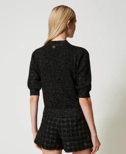 Stehkragenpullover Aus Wolle-Lurex-Mischung