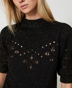 Stehkragenpullover Aus Wolle-Lurex-Mischung