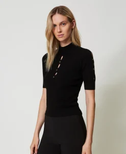 Stehkragenpullover Mit Cut-outs Und Nieten