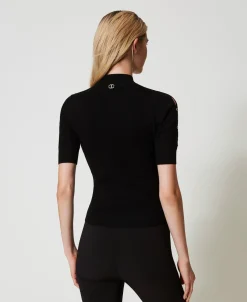 Stehkragenpullover Mit Cut-outs Und Nieten