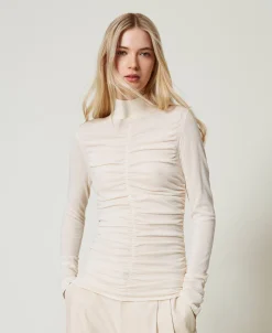 Stehkragenpullover Mit Raffungen