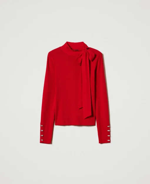 Stehkragenpullover Mit Schleife Und Stickerei