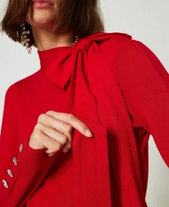Stehkragenpullover Mit Schleife Und Stickerei