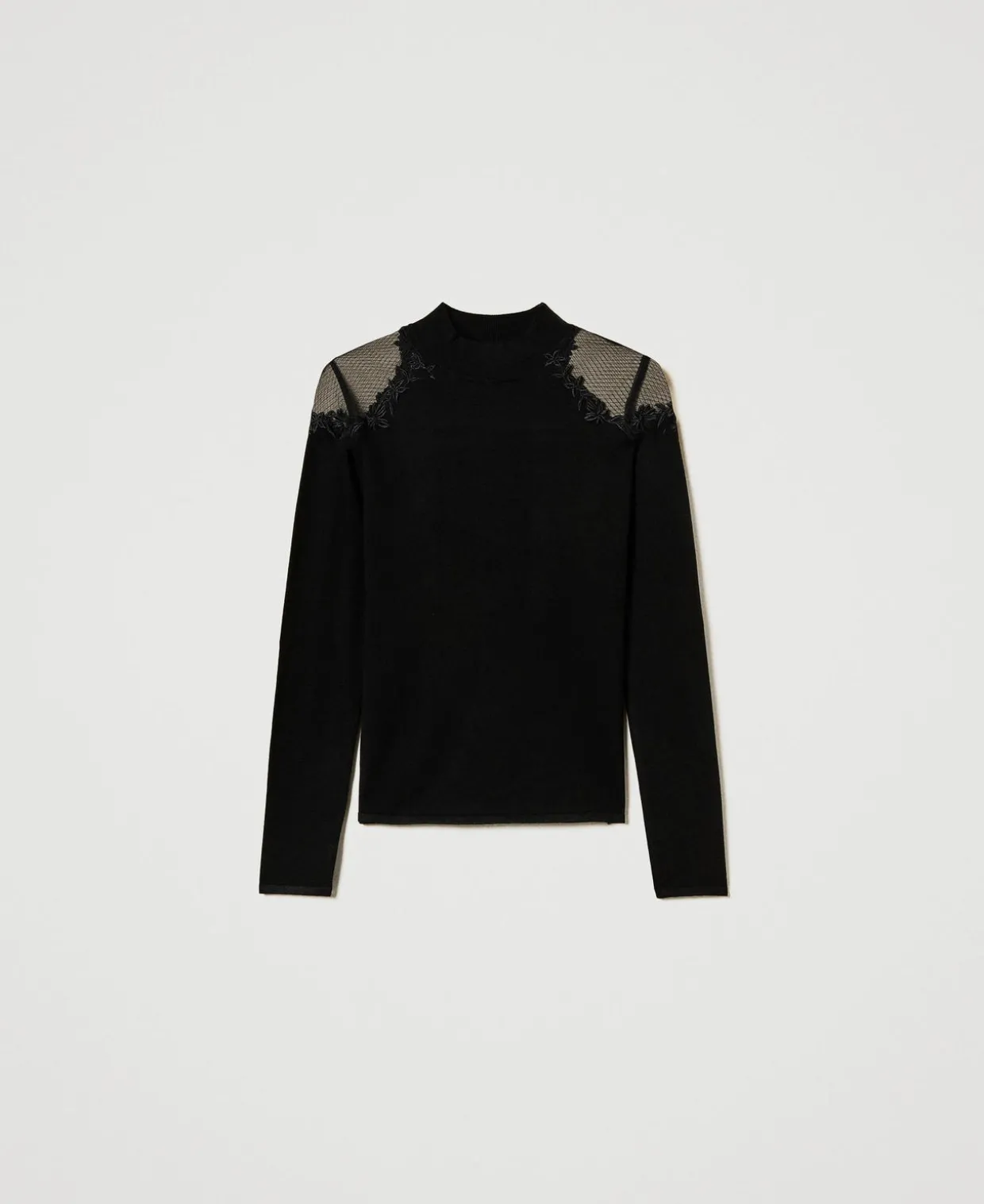 Stehkragenpullover Mit Tüll Und Stickerei