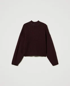 Stehkragenpullover Mit Zopfmuster Und Strass