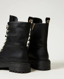 Stiefelette Mit Wanderschuhschnürung Mit Perlen