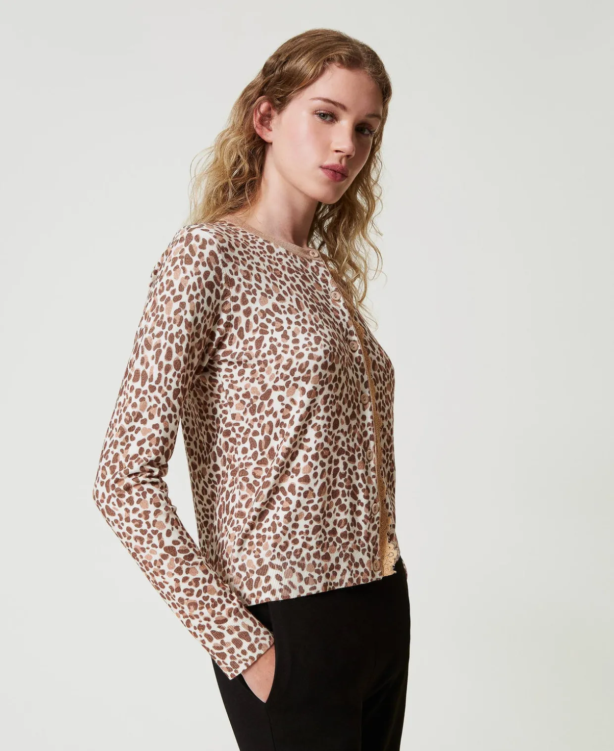 Strickcardigan Mit Print Und Spitze