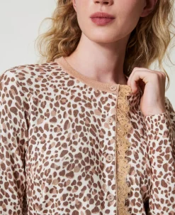 Strickcardigan Mit Print Und Spitze