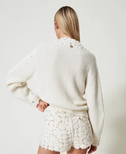 Strickshorts Aus Wollmischung Mit Stickerei