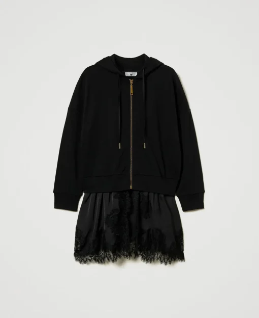 Sweatjacke Mit Satin Und Spitze