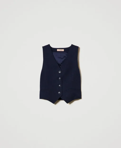 Taillierte Weste Mit Lurex-Nadelstreifen