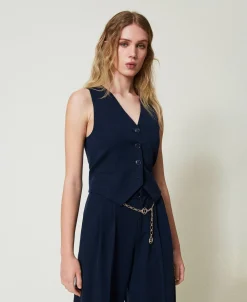 Taillierte Weste Mit Lurex-Nadelstreifen