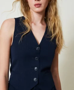 Taillierte Weste Mit Lurex-Nadelstreifen