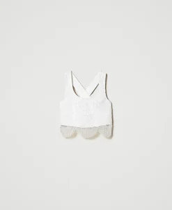 Top Aus Crêpe-Cady Und Besticktem Organza