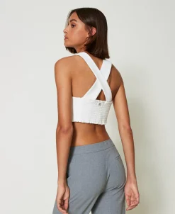 Top Aus Crêpe-Cady Und Besticktem Organza