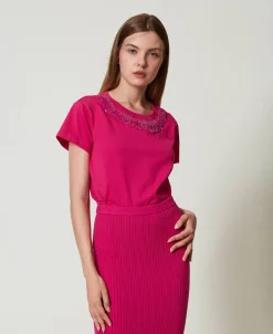 T-Shirt Mit Aufgestickten Fransen