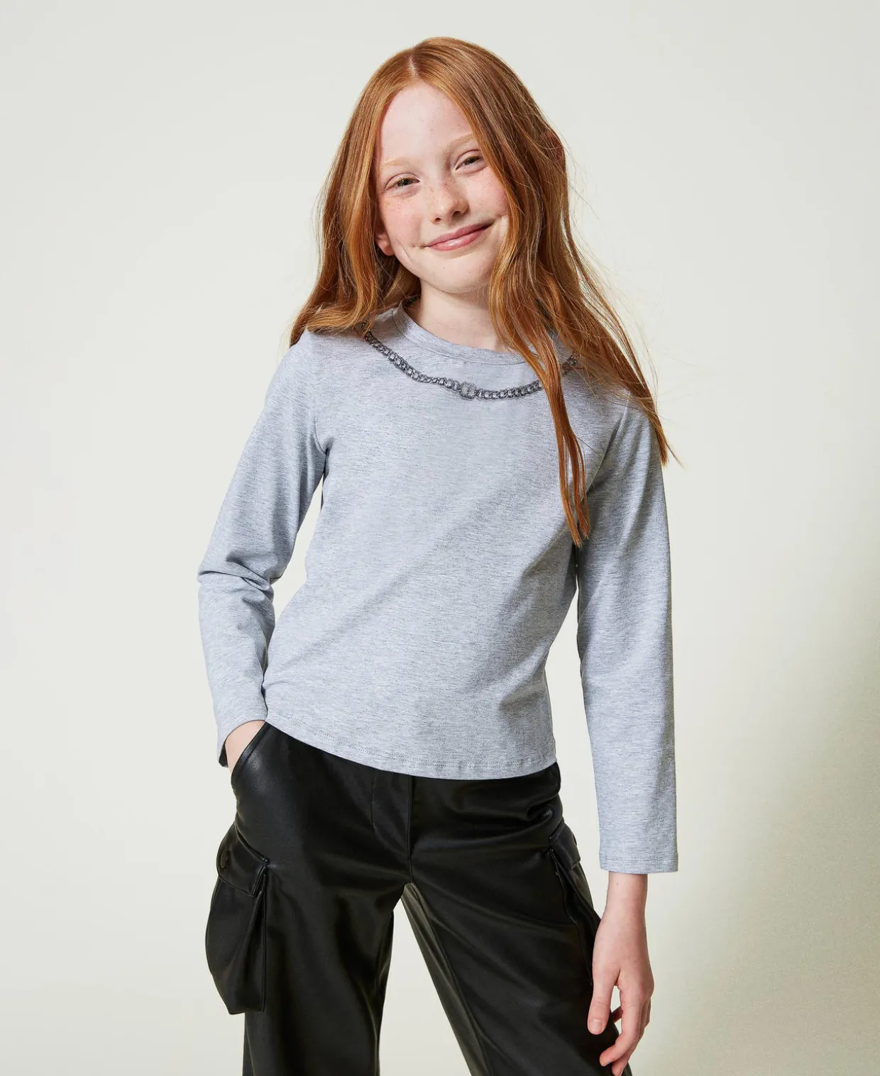 T-Shirt Mit Halskettenprint Und Strass