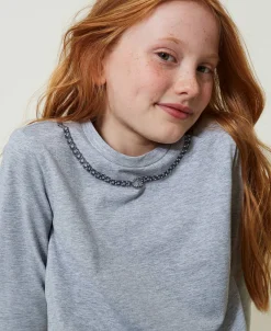 T-Shirt Mit Halskettenprint Und Strass