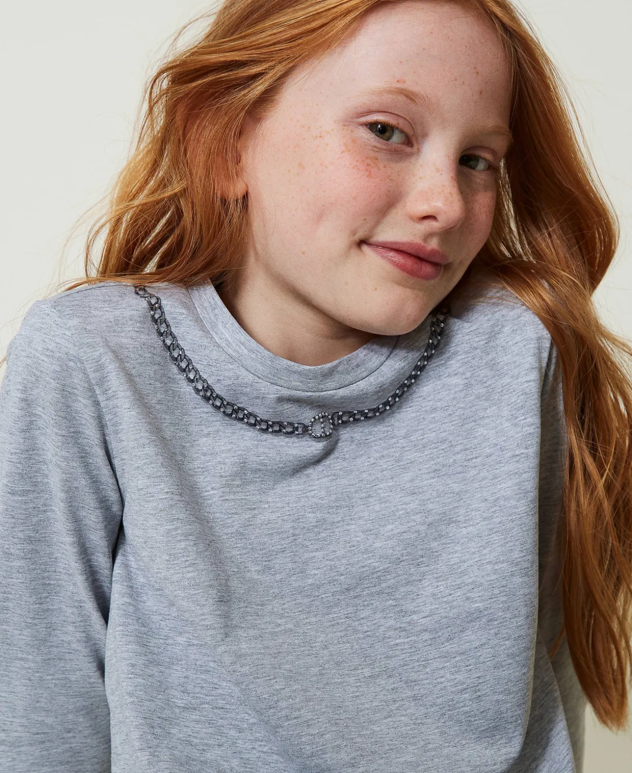 T-Shirt Mit Halskettenprint Und Strass