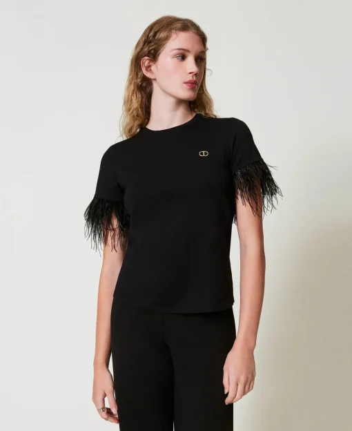 T-Shirt Mit „Oval T“-Logo Und Federn