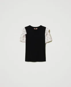 T-Shirt Mit Ärmeln Aus Krepon