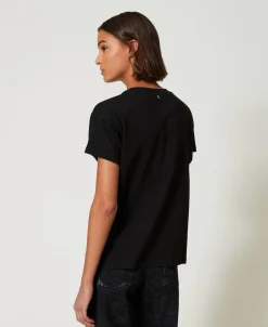 T-Shirt Mit Stickereien Und Perlen