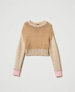 Von Hand Bestickter Color-Block-Pullover