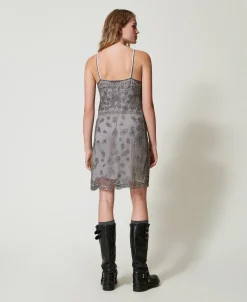 Von Hand Besticktes Kurzes Kleid Aus Tüll