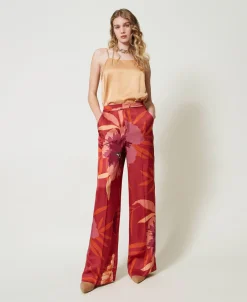 Wide-Leg-Hose Aus Satin Mit Blumendessin
