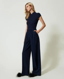 Wide-Leg-Hose Mit Lurex-Nadelstreifen