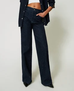 Wide-Leg-Jeans Mit Alloverstrass