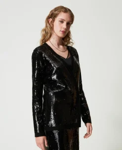 Zweireihiger Cardigan Mit Alloverpailletten