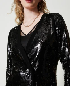Zweireihiger Cardigan Mit Alloverpailletten